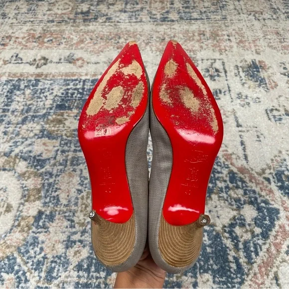 Christian Louboutin Pumps Gray Canvas Pointed Toe Classic Size Women’s Size 40 - Picture 7 of 11